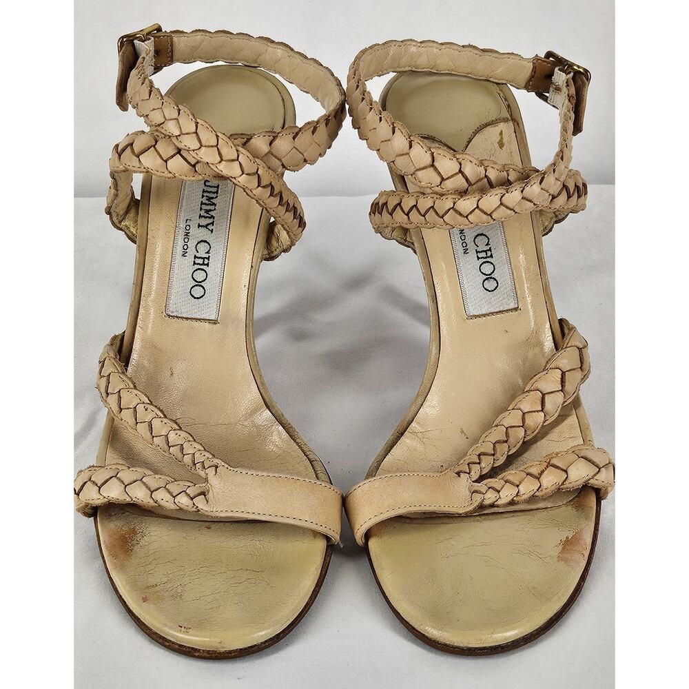 JIMMY CHOO AUTHENTIC VINTAGE WOMEN'S BEIGE STRAPPY ANKLE HEELS – SIZE 6.5 (37.5) - Picture 3 of 11